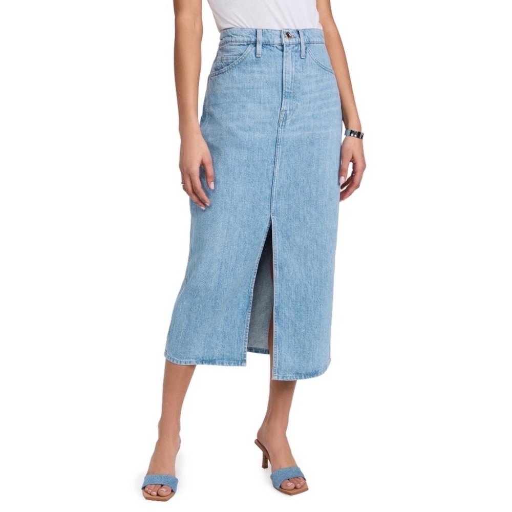 FRAME Le Italien Turin Denim Maxi Jean Skirt Light Wash Blue Made in Italy Sz 26 - Picture 10 of 12